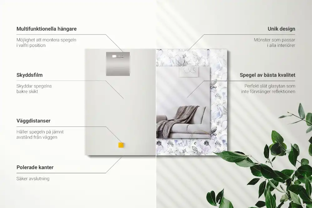 Espejo rectangular estampado Flores y hojas