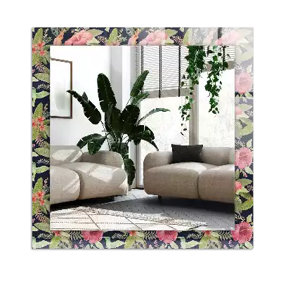 Espejo rectangular impreso Flores y pájaros