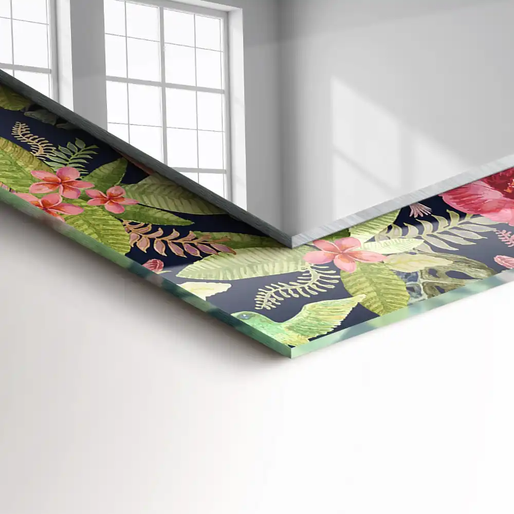Espejo rectangular impreso Flores y pájaros