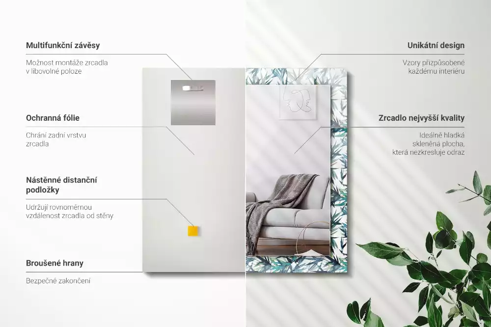 Espejo rectangular estampado Acuarela de hojas de bambú