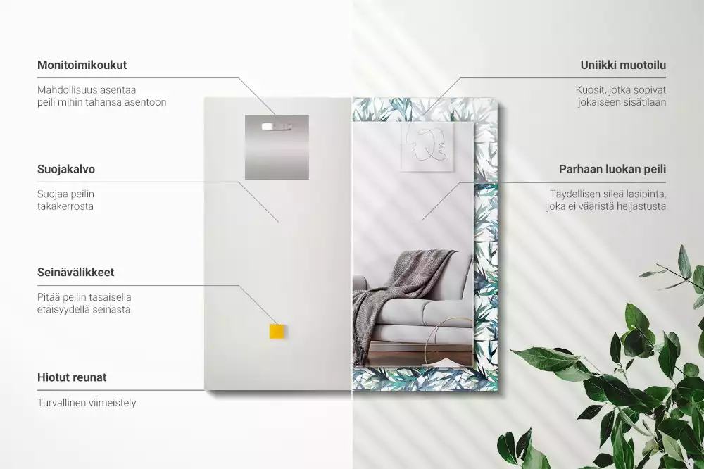 Espejo rectangular estampado Acuarela de hojas de bambú