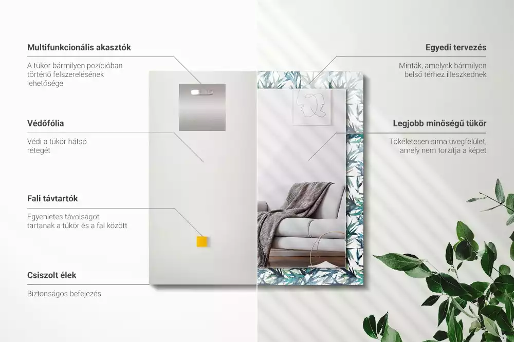 Espejo rectangular estampado Acuarela de hojas de bambú