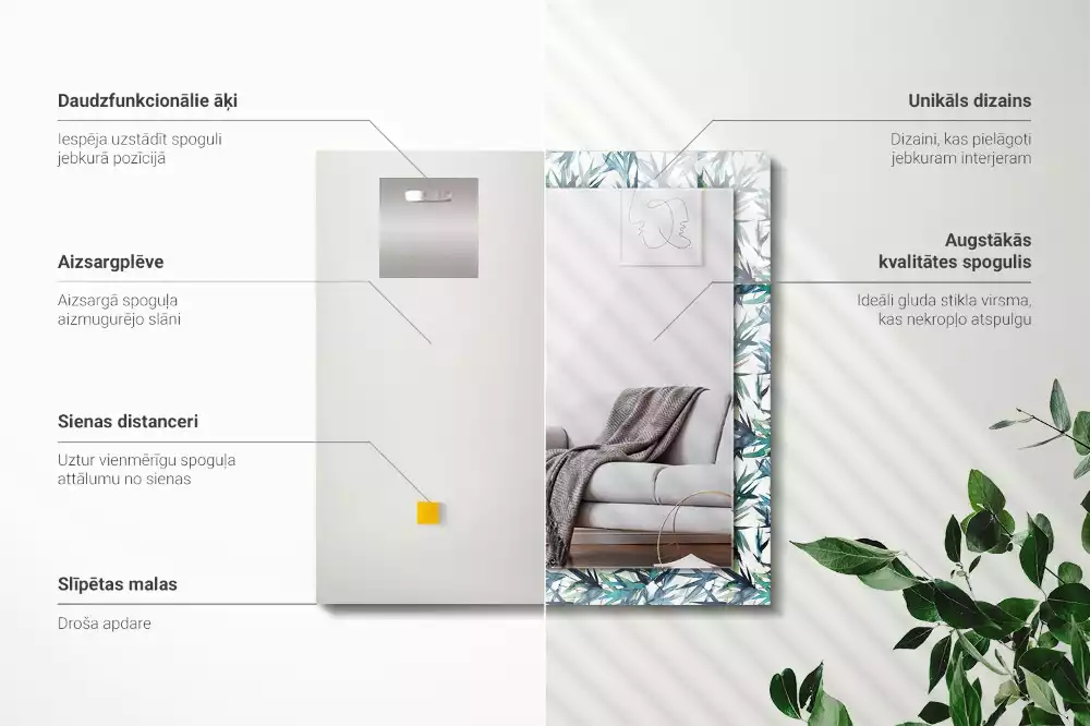 Espejo rectangular estampado Acuarela de hojas de bambú