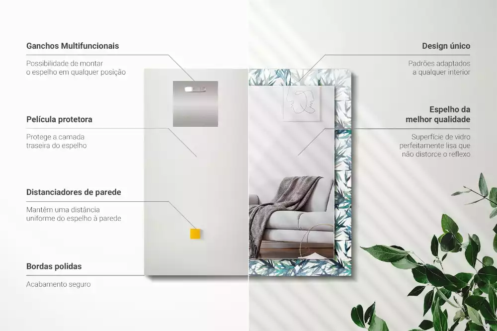 Espejo rectangular estampado Acuarela de hojas de bambú