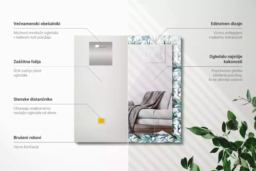 Espejo rectangular estampado Acuarela de hojas de bambú