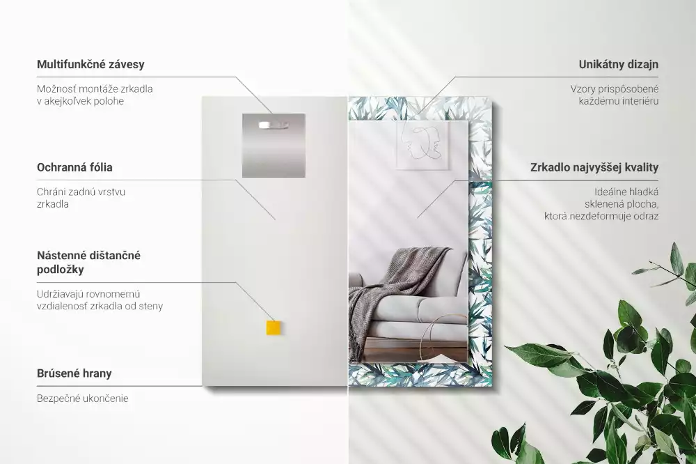 Espejo rectangular estampado Acuarela de hojas de bambú