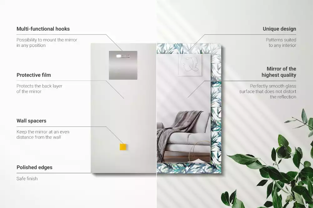 Espejo rectangular estampado Acuarela de hojas de bambú