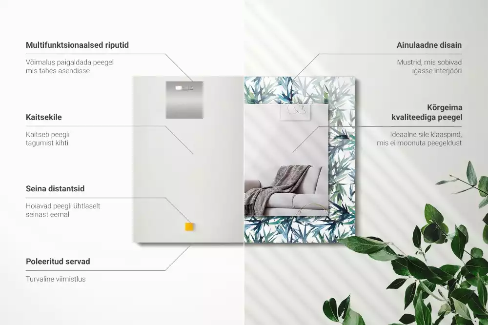 Espejo rectangular estampado Acuarela de hojas de bambú