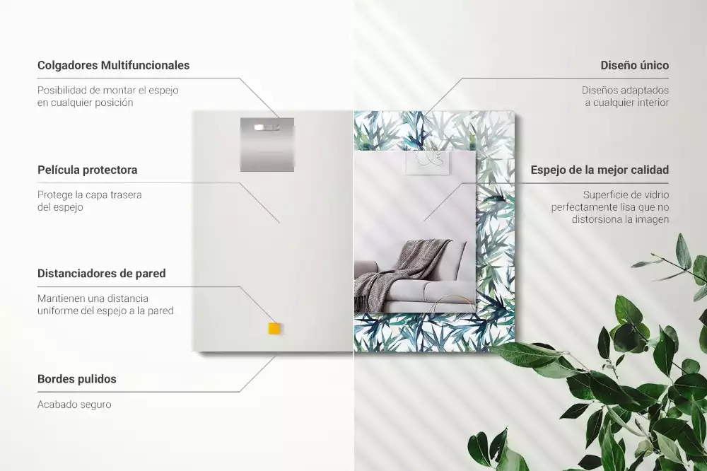 Espejo rectangular estampado Acuarela de hojas de bambú