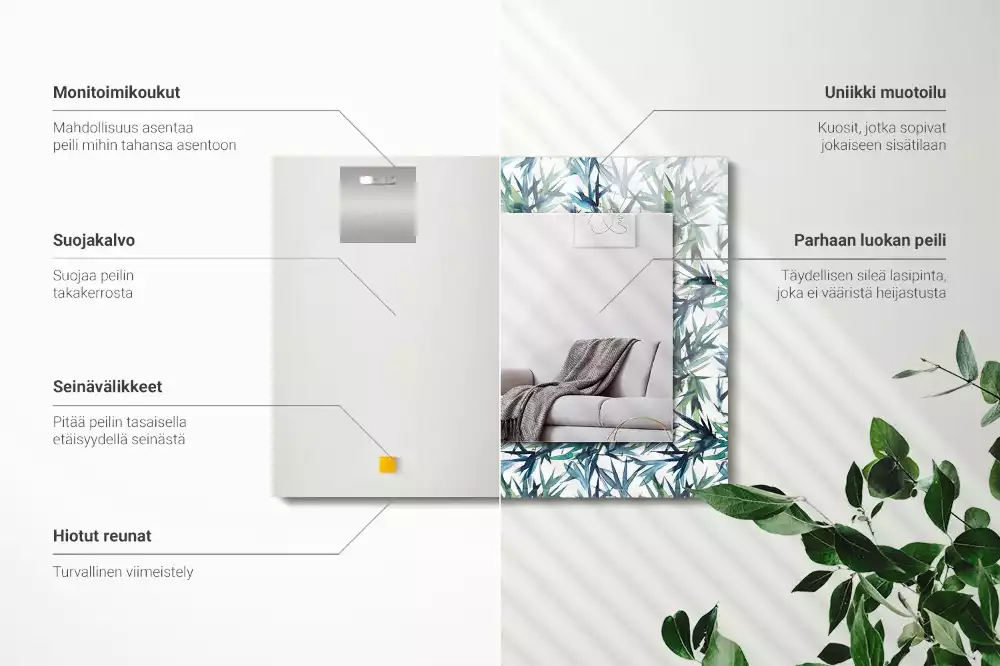 Espejo rectangular estampado Acuarela de hojas de bambú