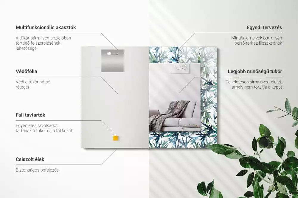 Espejo rectangular estampado Acuarela de hojas de bambú