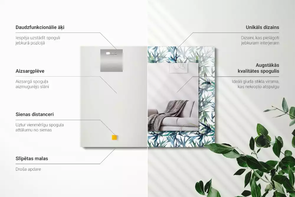 Espejo rectangular estampado Acuarela de hojas de bambú