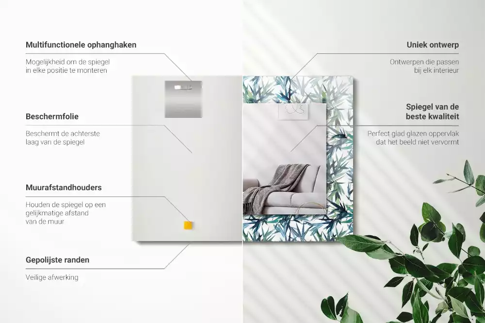 Espejo rectangular estampado Acuarela de hojas de bambú