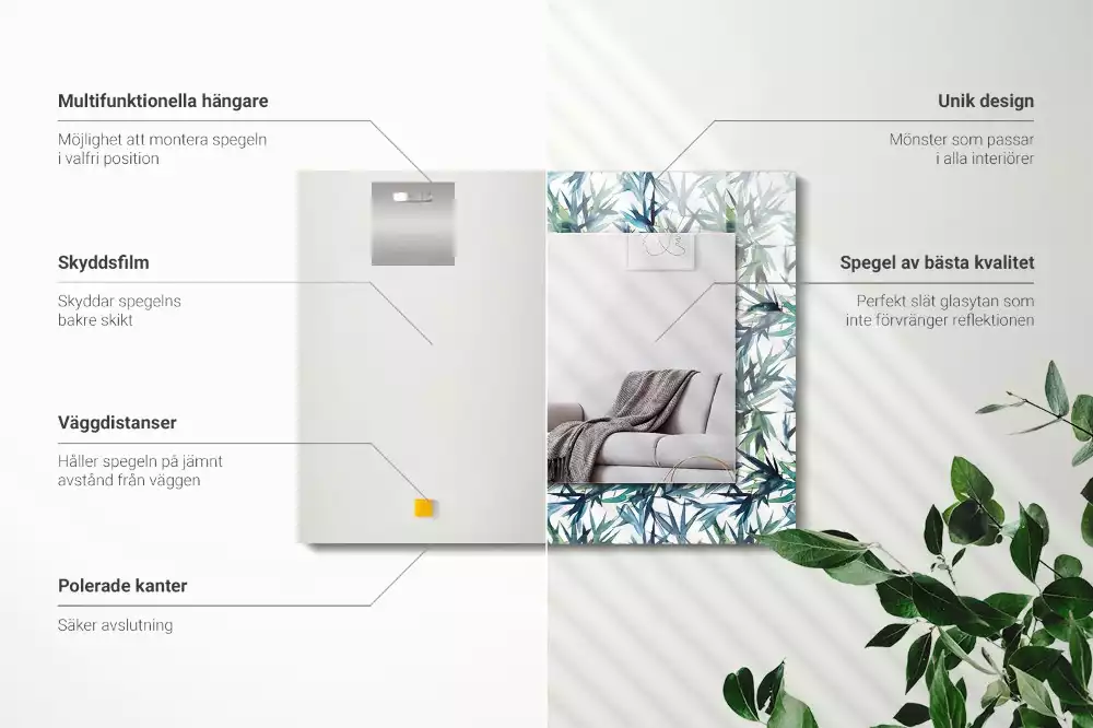 Espejo rectangular estampado Acuarela de hojas de bambú