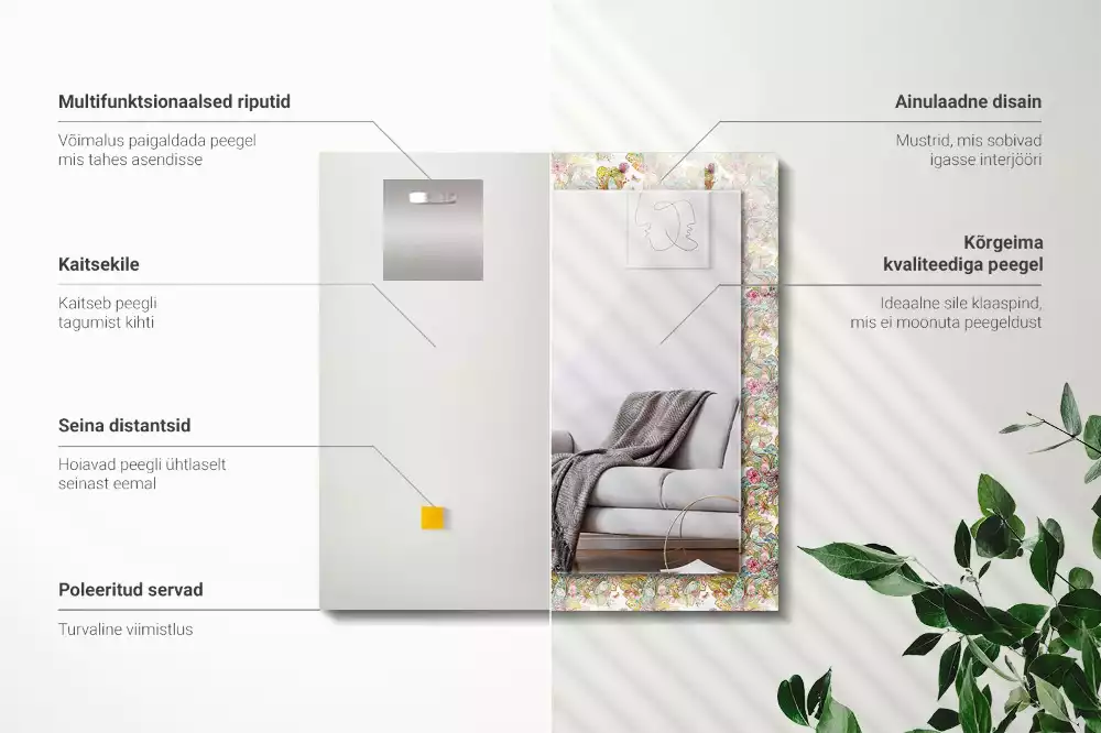 Espejo rectangular impreso Mariposas coloridas flores