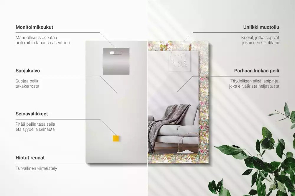 Espejo rectangular impreso Mariposas coloridas flores