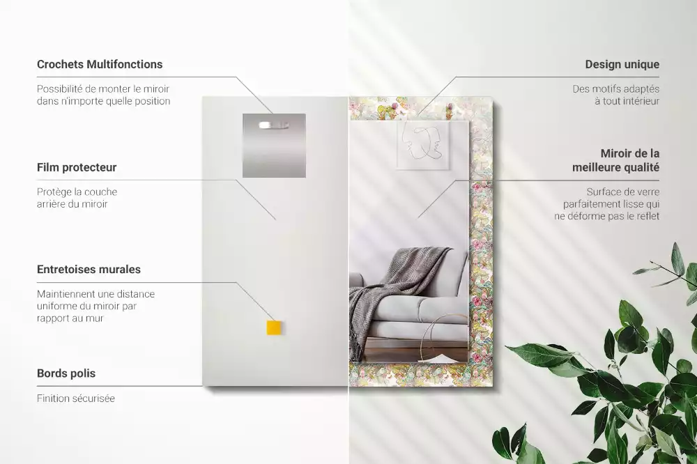 Espejo rectangular impreso Mariposas coloridas flores