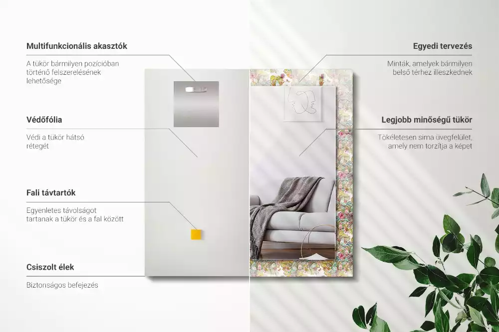 Espejo rectangular impreso Mariposas coloridas flores