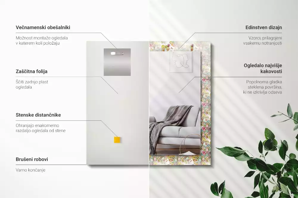 Espejo rectangular impreso Mariposas coloridas flores