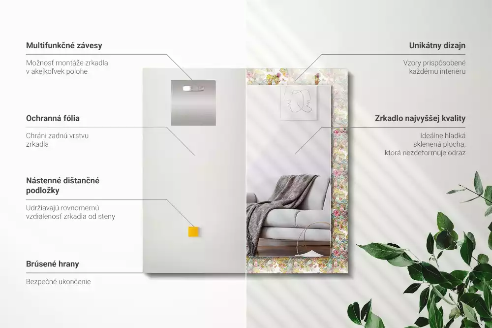 Espejo rectangular impreso Mariposas coloridas flores