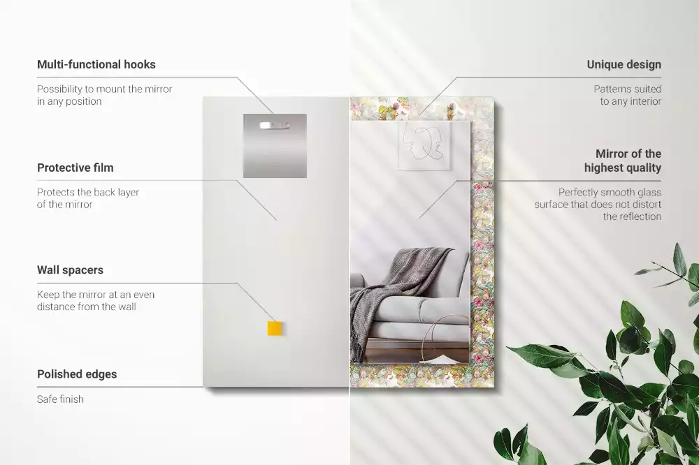 Espejo rectangular impreso Mariposas coloridas flores