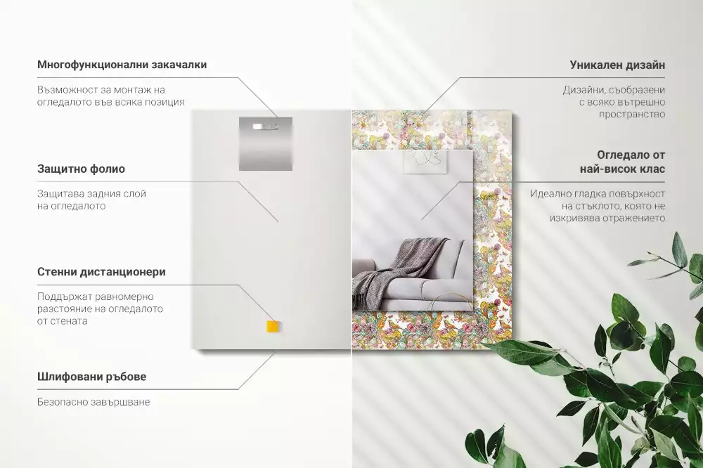 Espejo rectangular impreso Mariposas coloridas flores