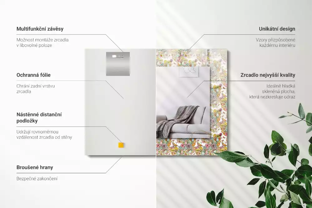 Espejo rectangular impreso Mariposas coloridas flores