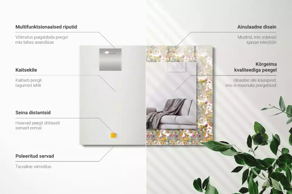 Espejo rectangular impreso Mariposas coloridas flores