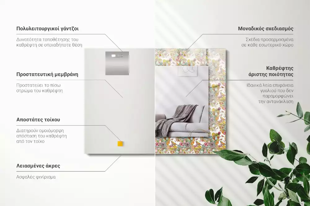 Espejo rectangular impreso Mariposas coloridas flores