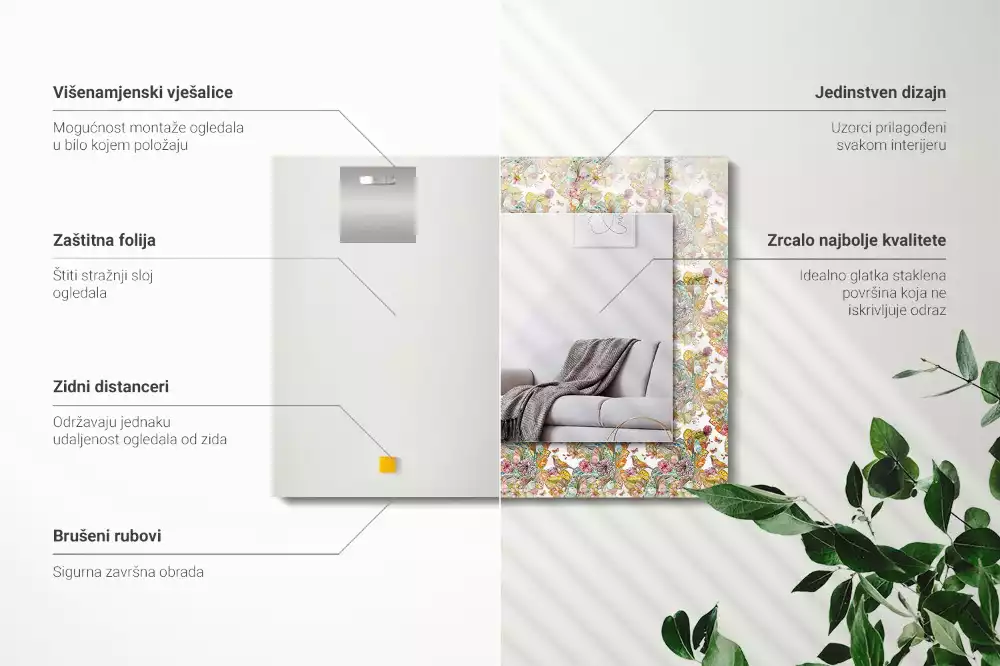 Espejo rectangular impreso Mariposas coloridas flores