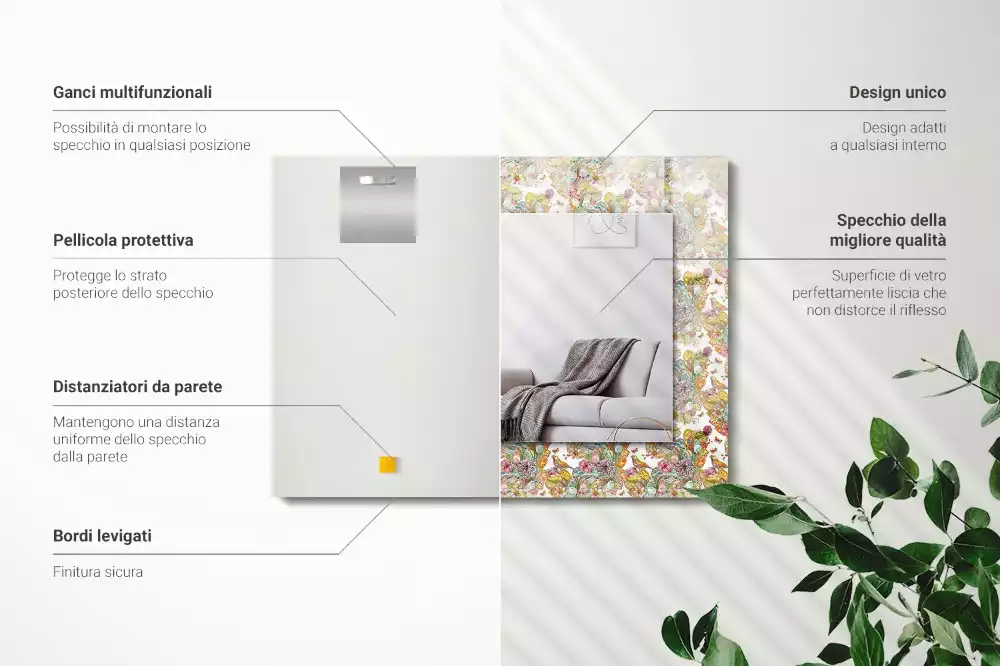 Espejo rectangular impreso Mariposas coloridas flores