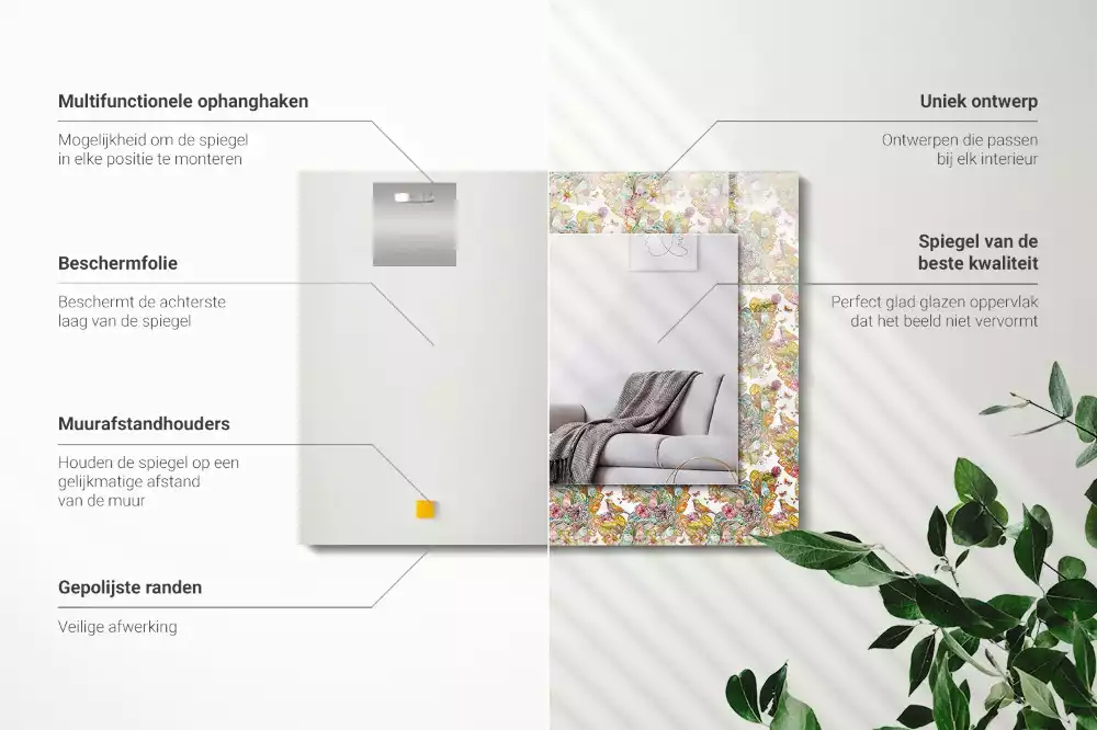 Espejo rectangular impreso Mariposas coloridas flores