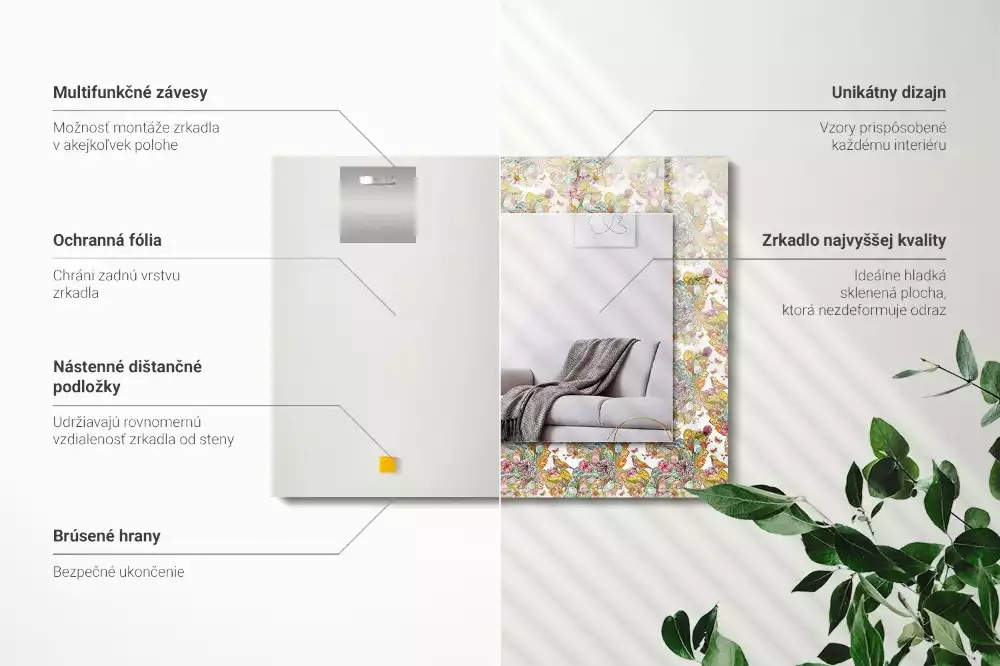 Espejo rectangular impreso Mariposas coloridas flores