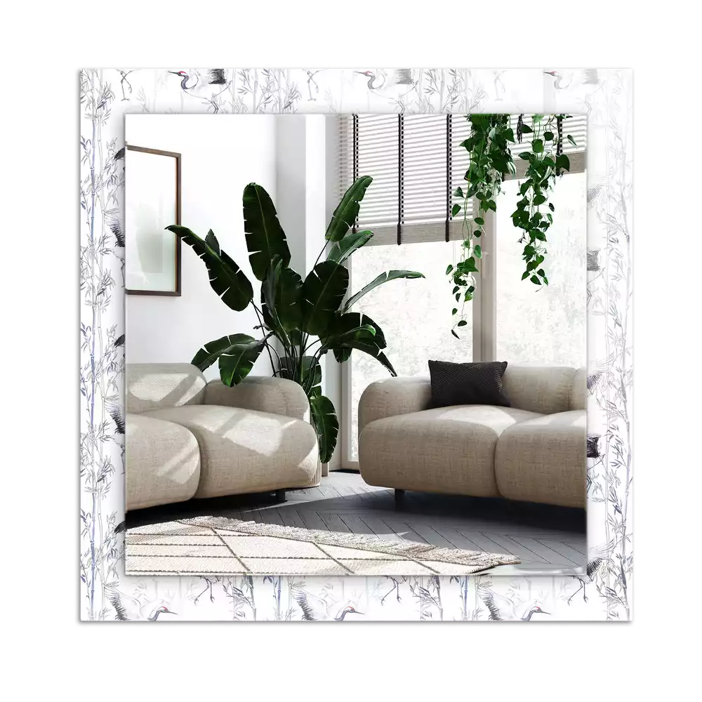 Espejo rectangular estampado Grullas y bambúes