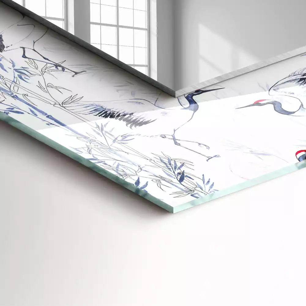 Espejo rectangular estampado Grullas y bambúes
