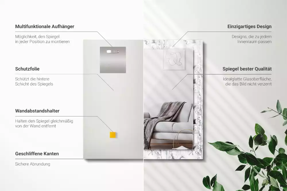 Espejo rectangular estampado Grullas y bambúes