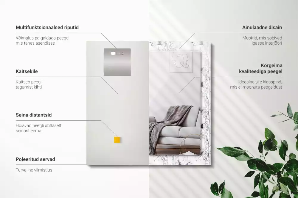 Espejo rectangular estampado Grullas y bambúes