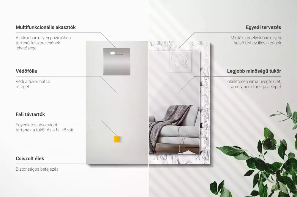 Espejo rectangular estampado Grullas y bambúes