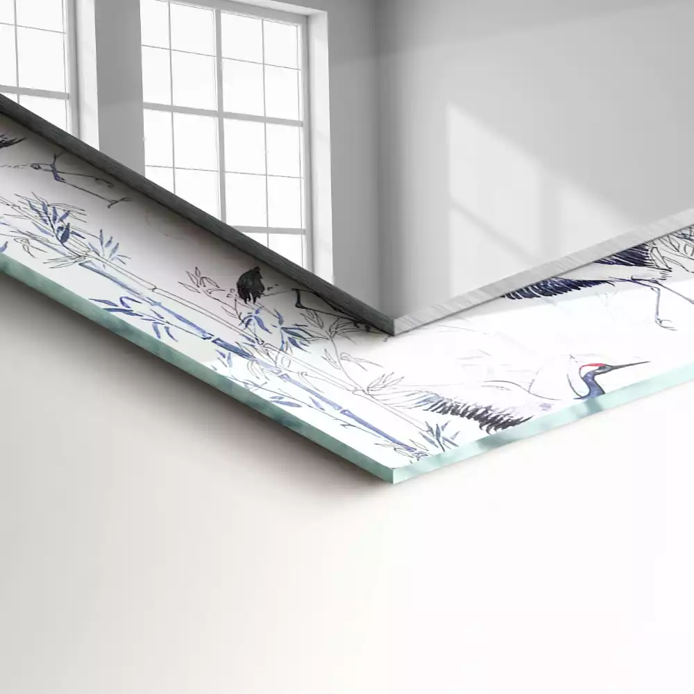 Espejo rectangular estampado Grullas y bambúes