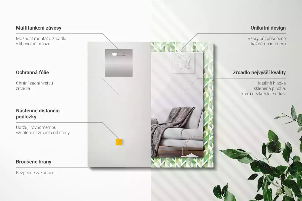 Espejo rectangular estampado Patrón geométrico verde