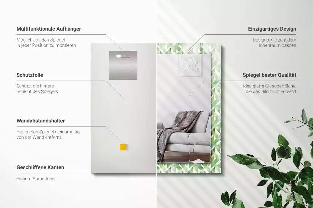 Espejo rectangular estampado Patrón geométrico verde