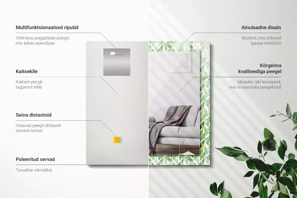 Espejo rectangular estampado Patrón geométrico verde
