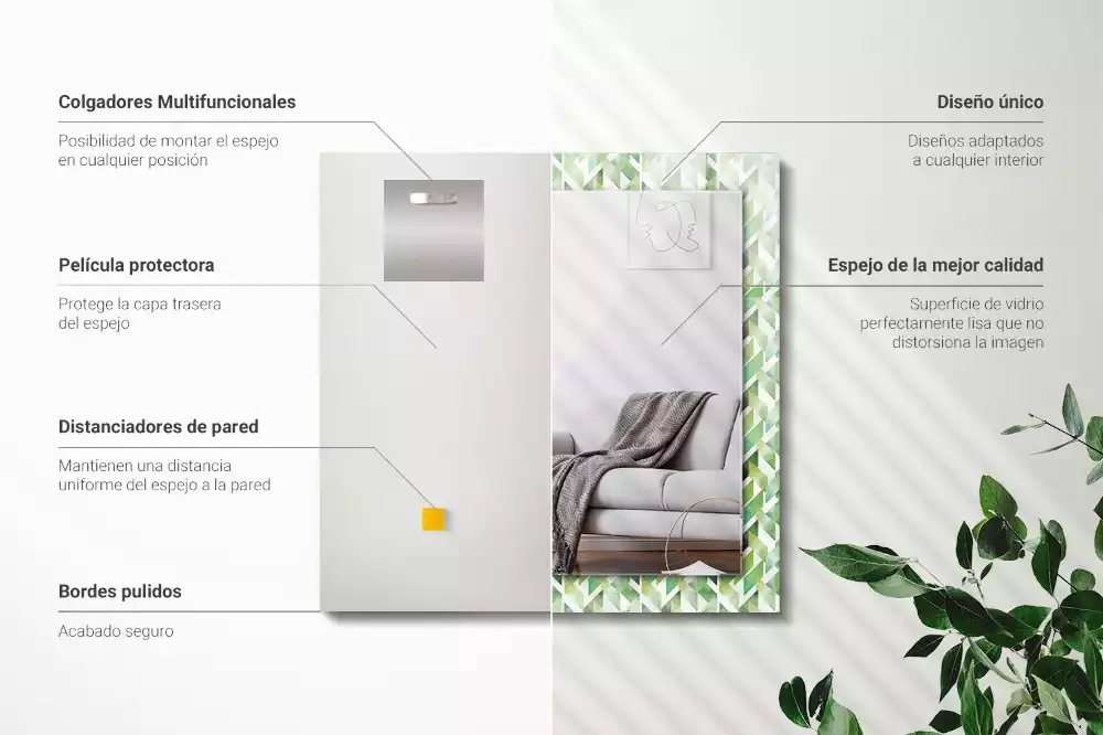 Espejo rectangular estampado Patrón geométrico verde