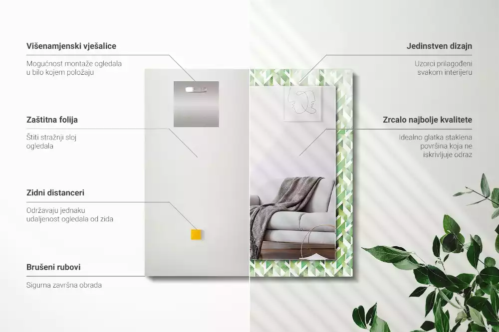 Espejo rectangular estampado Patrón geométrico verde