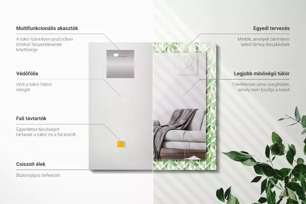 Espejo rectangular estampado Patrón geométrico verde