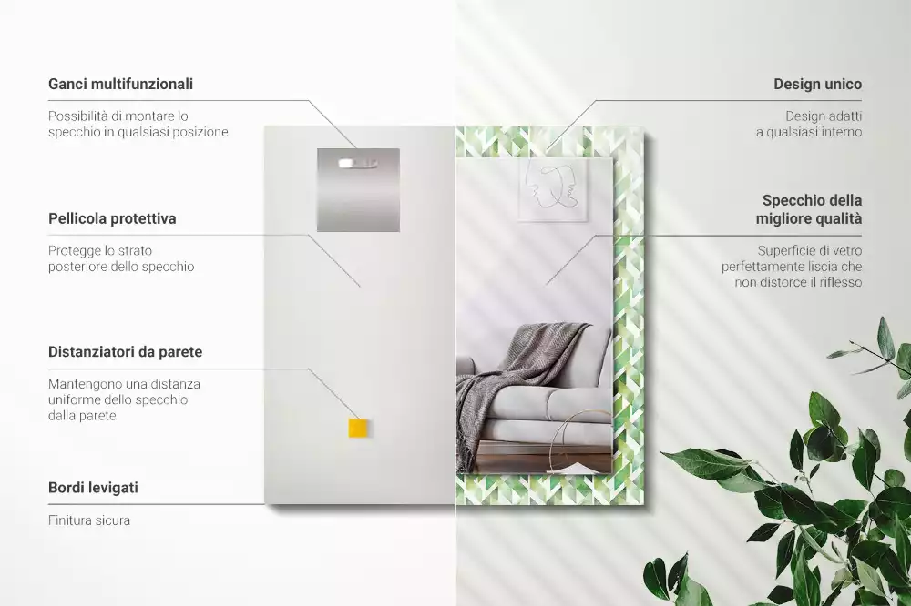 Espejo rectangular estampado Patrón geométrico verde