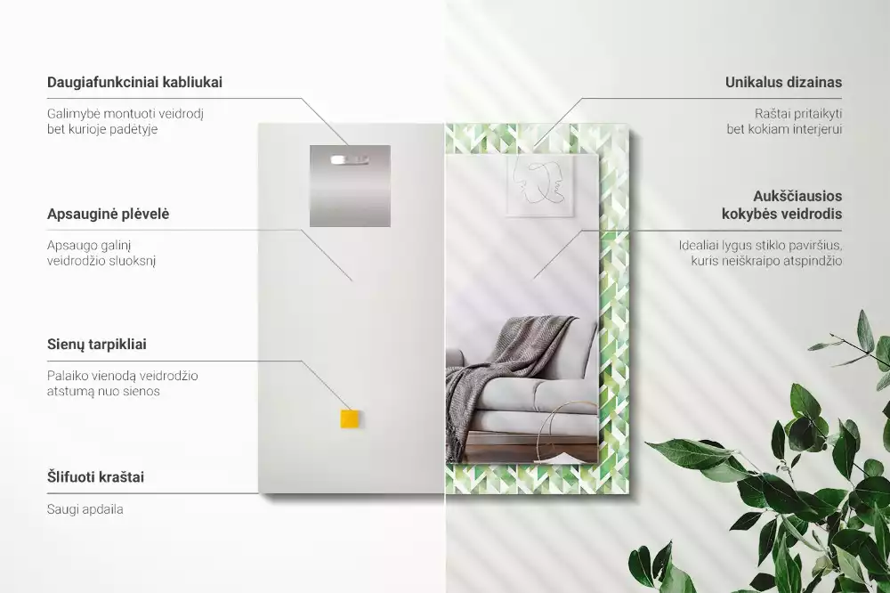 Espejo rectangular estampado Patrón geométrico verde