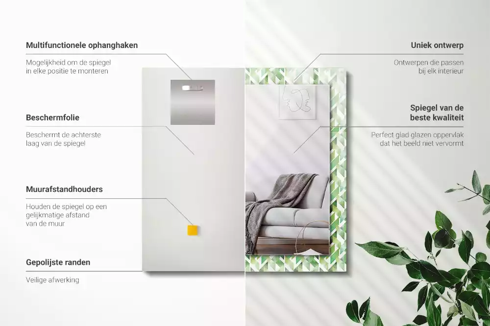 Espejo rectangular estampado Patrón geométrico verde