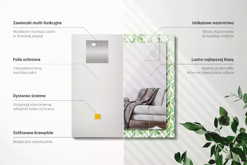 Espejo rectangular estampado Patrón geométrico verde
