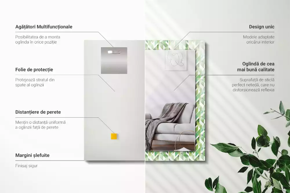 Espejo rectangular estampado Patrón geométrico verde
